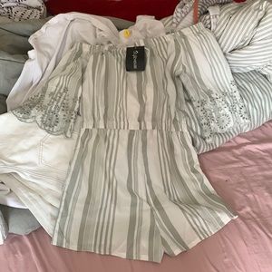 Style house overall shorts bottom dress striped hallowed floral short sleeve